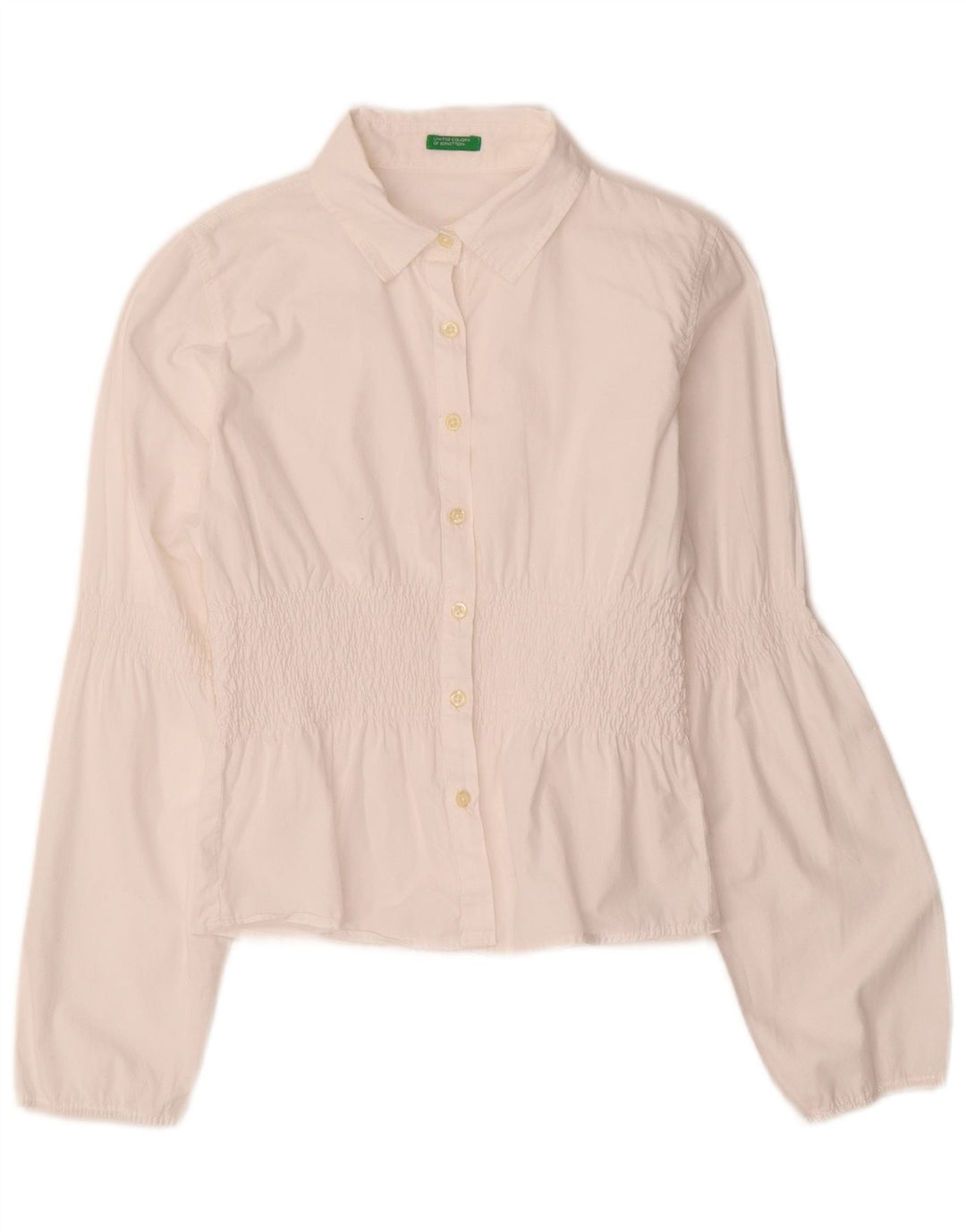 Benetton Girls Shirt Bluse 9-10 År Stor Hvid Bomuld