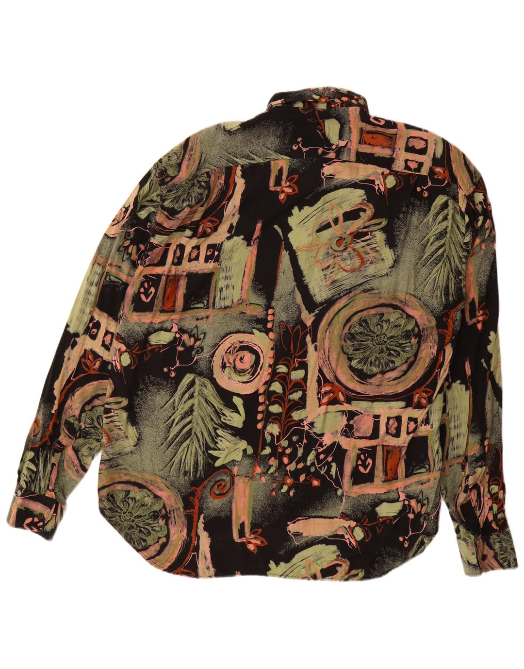 Vintage herre abstrakt mønster skjorte stor flerfarvet blomster viskose