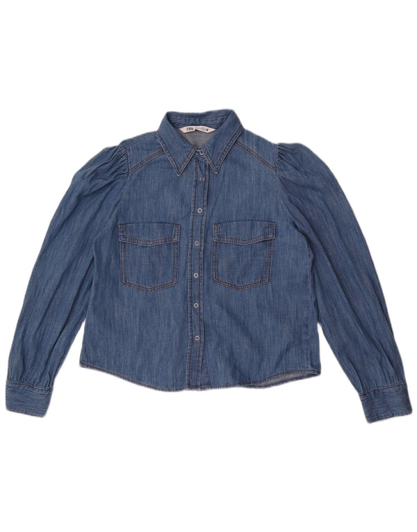 Zara Womens Crop Oversized Denim Shirt UK 10 Small Blue
