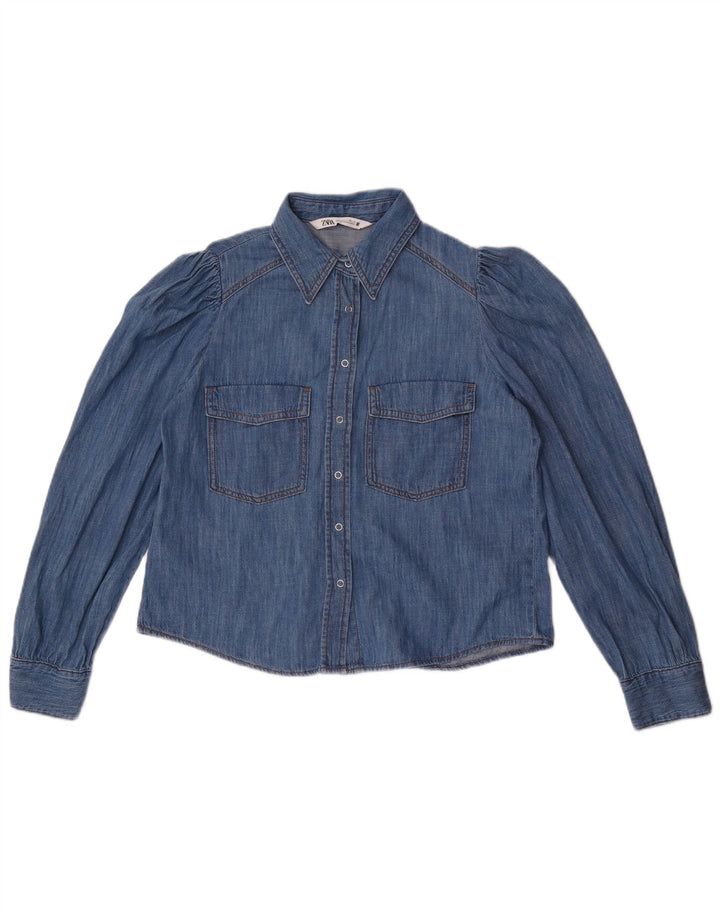 Zara Womens Crop Oversized Denim Shirt UK 10 Small Blue