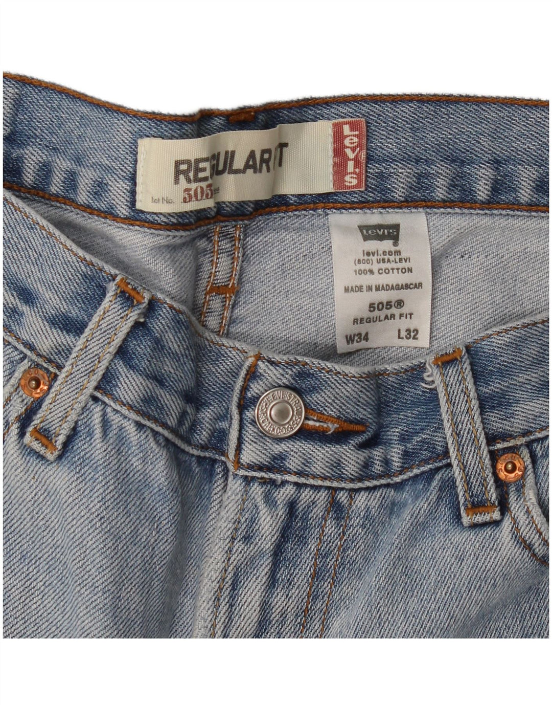 LEVI'S Herre 505 Regular Fit Straight Jeans W34 L32 Blå Bomuld