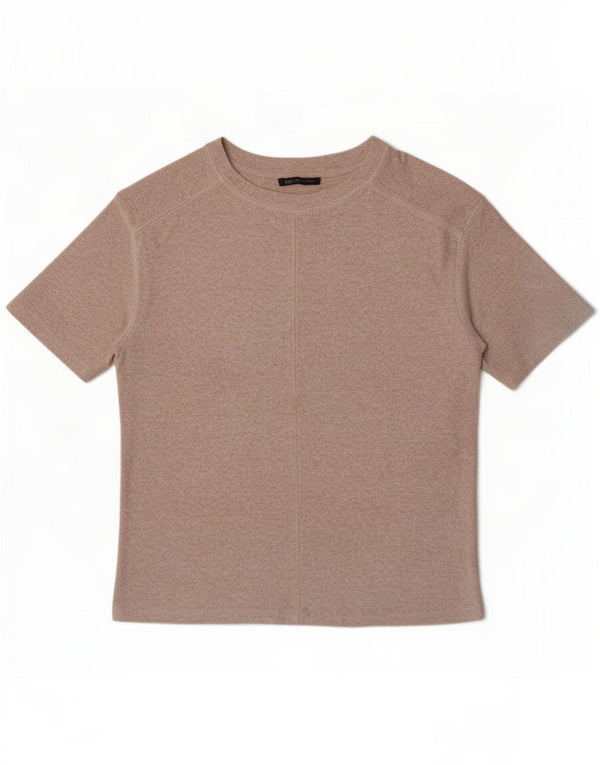 Marks & Spencer Womens T-Shirt Top UK 12 Medium Beige Viscose