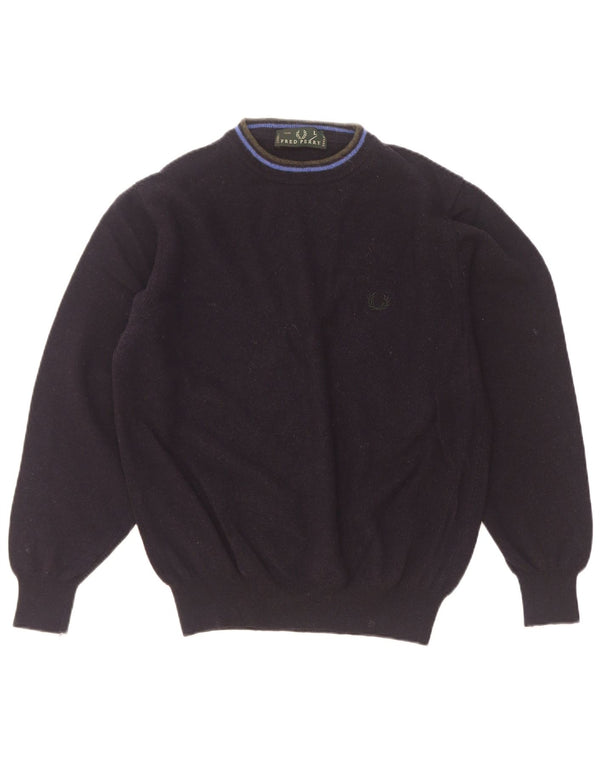 Fred Perry Dame Turtle Neck Jumper Sweater UK 16 Large Navy Blue Wool