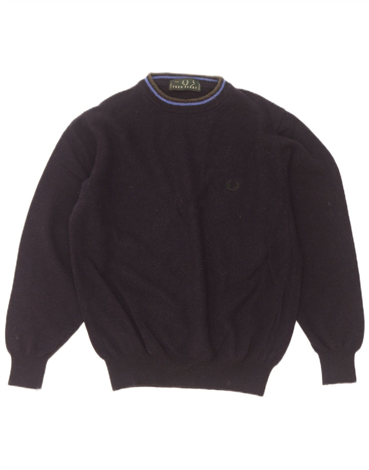 Fred Perry Dame Turtle Neck Jumper Sweater UK 16 Large Navy Blue Wool