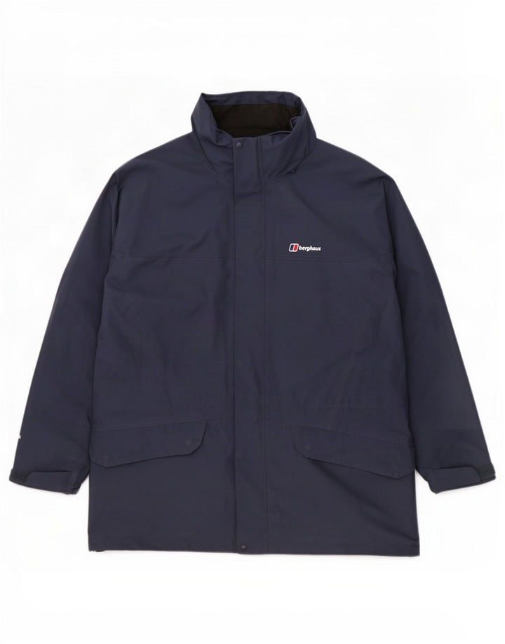 Berghaus Regnfrakke med hætte til mænd UK 42 XL marineblå polyester