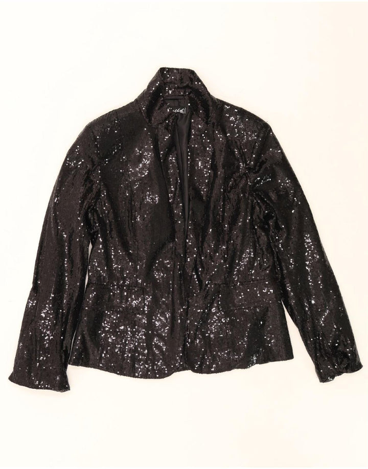 VINTAGE Womens Open Sequin Blazer Jacket UK 16 Large Black Polyester Vintage Vintage and Second-Hand Vintage from Messina Hembry 