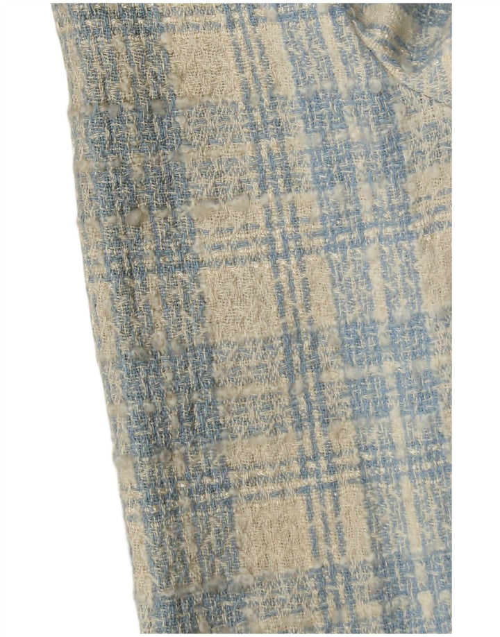 Vintage dame 3-knaps blazerjakke IT 42 Mellemblå ternet bomuld