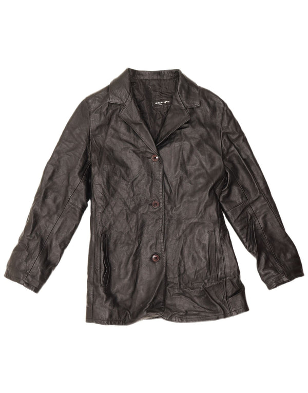Equipe Dame 3 Knaps Læder Blazer Jakke IT 44 Medium Sort Læder