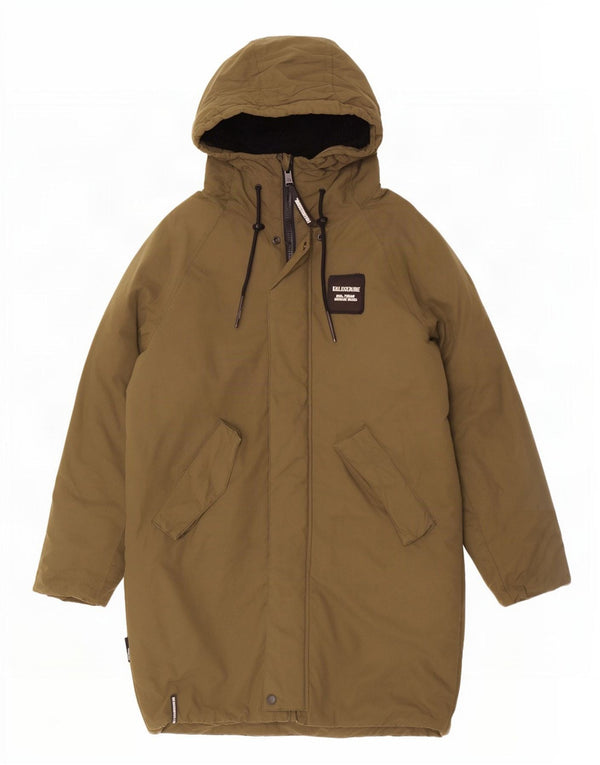 KHUJO Herre Hooded Loose Fit Polstret Frakke UK 36 Small Khaki Cotton