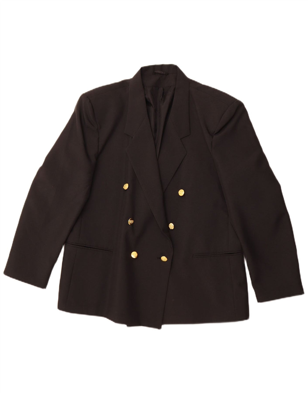 VINTAGE Womens Double Breasted Blazer Jacket UK 18 XL Black