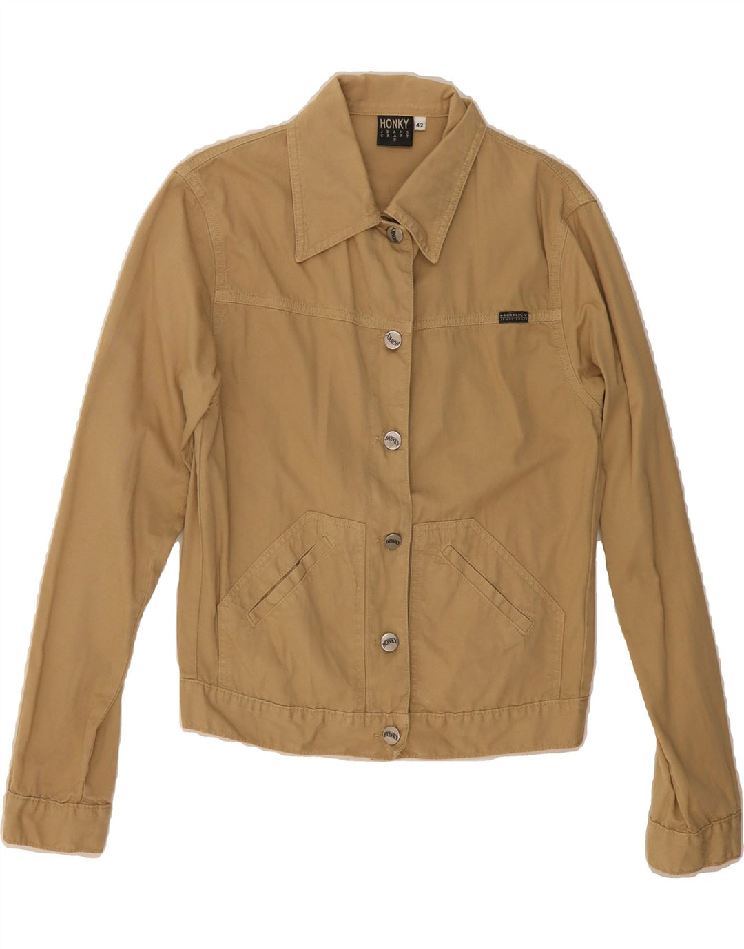 VINTAGE Womens Crop Denim Jacket IT 42 Medium Beige Vintage Vintage and Second-Hand Vintage from Messina Hembry 