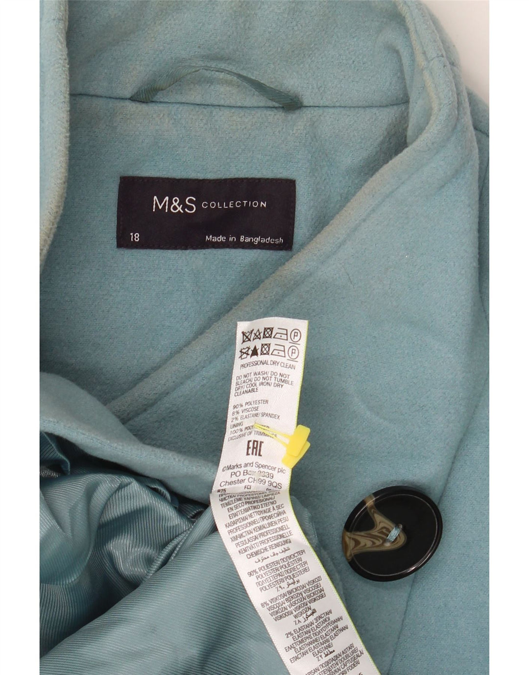 Marks & Spencer Dame Loose Fit Overfrakke UK 18 XL Blå Polyester