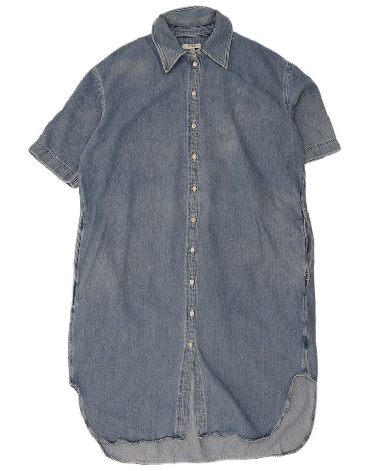 COS Dame Kortærmet Oversized Denim Kjole EU 40 Medium Blue Bomuld