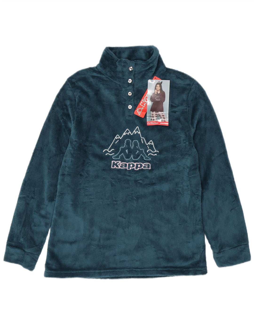Kappa Dame Grafisk Button Neck Fleece Jumper UK 16 Large Navy Blue