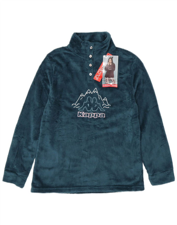 Kappa Dame Grafisk Button Neck Fleece Jumper UK 16 Large Navy Blue