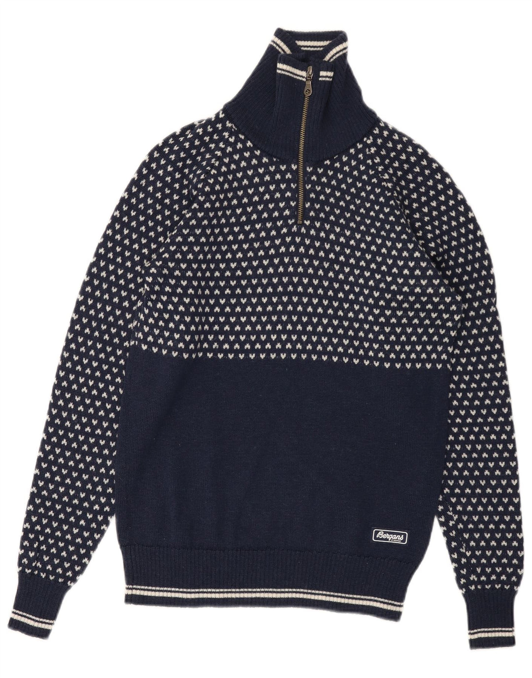 BERGANS Herre Zip Neck Sweater XS Marineblå Geometrisk Uld