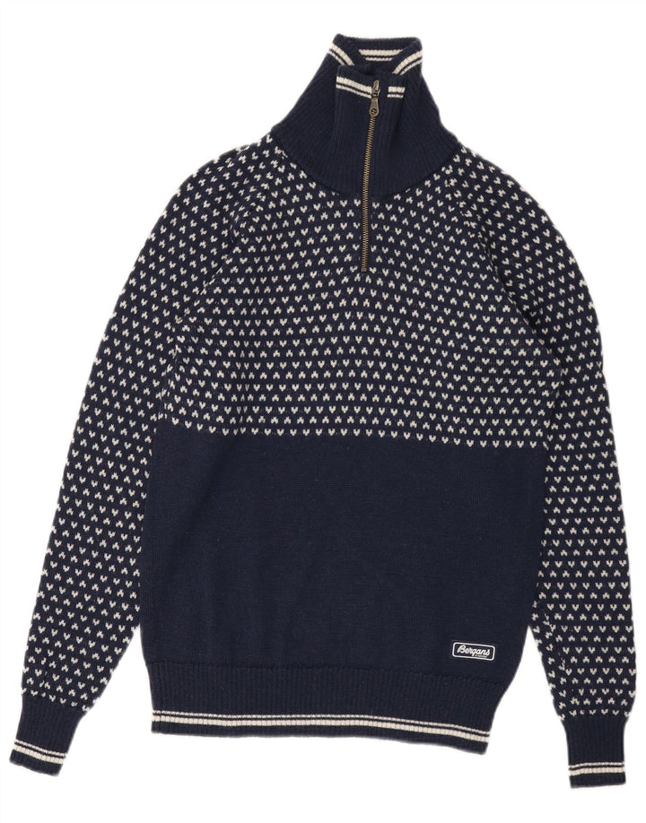 BERGANS Herre Zip Neck Sweater XS Marineblå Geometrisk Uld