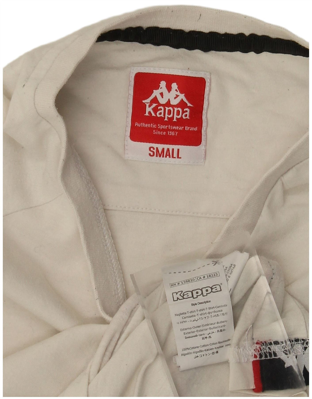 Kappa Herre grafisk T-shirt Top Lille Off White Bomuld