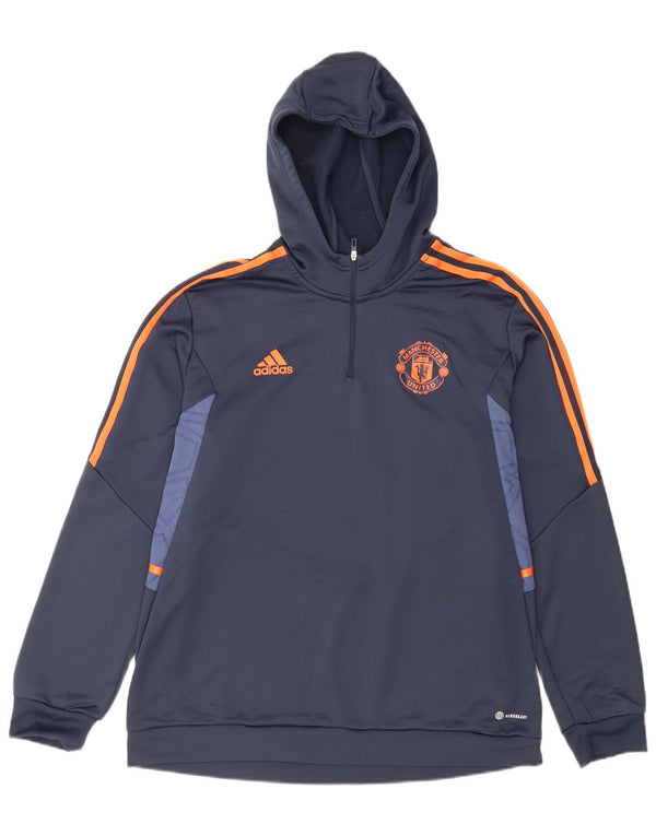 Adidas Herre Manchester United Hoodie Jumper XL Navy Blue Colourblock