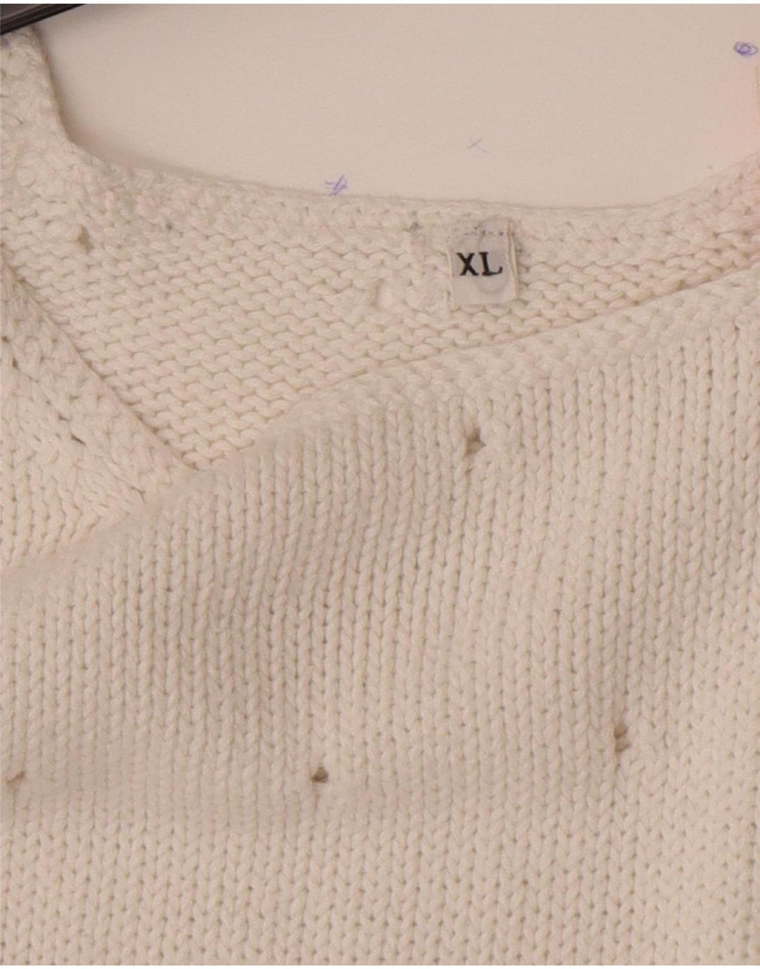 Vintage Dame Boat Neck Jumper Sweater UK 18 XL Hvid