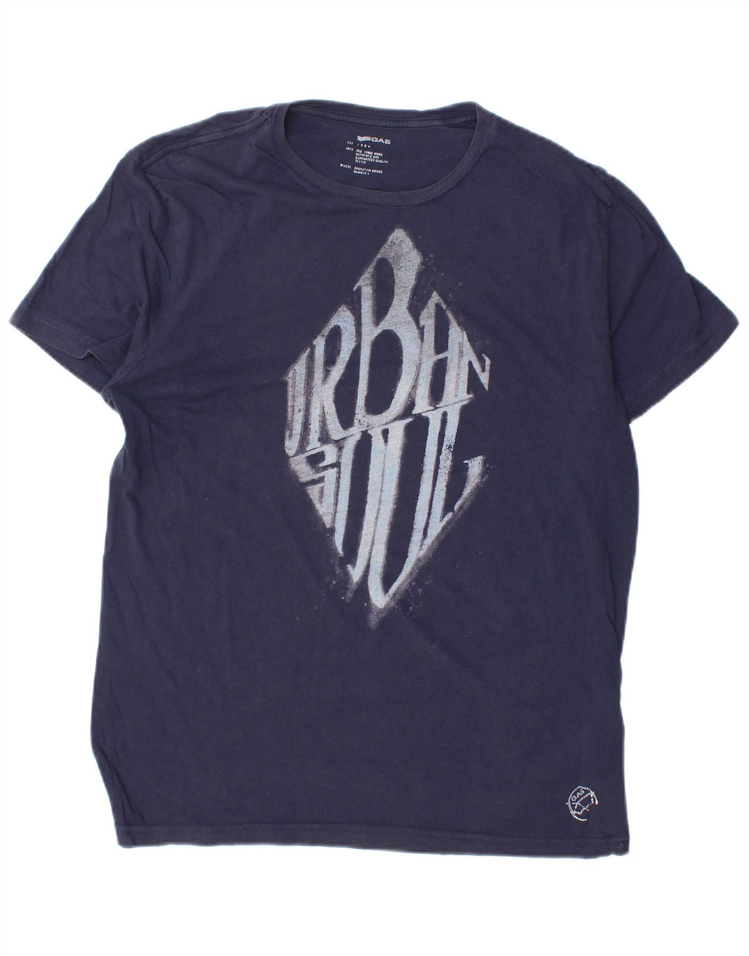 Gas Herre grafisk T-shirt Top Medium Marineblå Bomuld