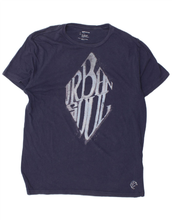 Gas Herre grafisk T-shirt Top Medium Marineblå Bomuld