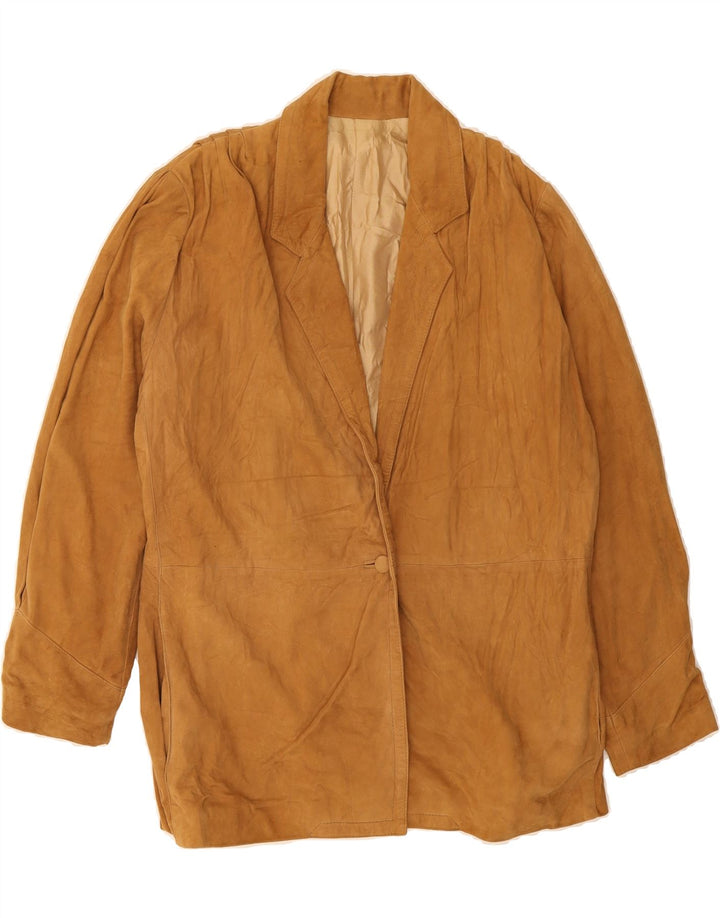 VINTAGE Womens 1 Button Suede Blazer Jacket IT 42 Medium Brown Leather Vintage Vintage and Second-Hand Vintage from Messina Hembry 