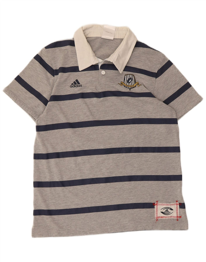 Adidas Herre grafisk rugby polo shirt mellemgrå stribet polyester