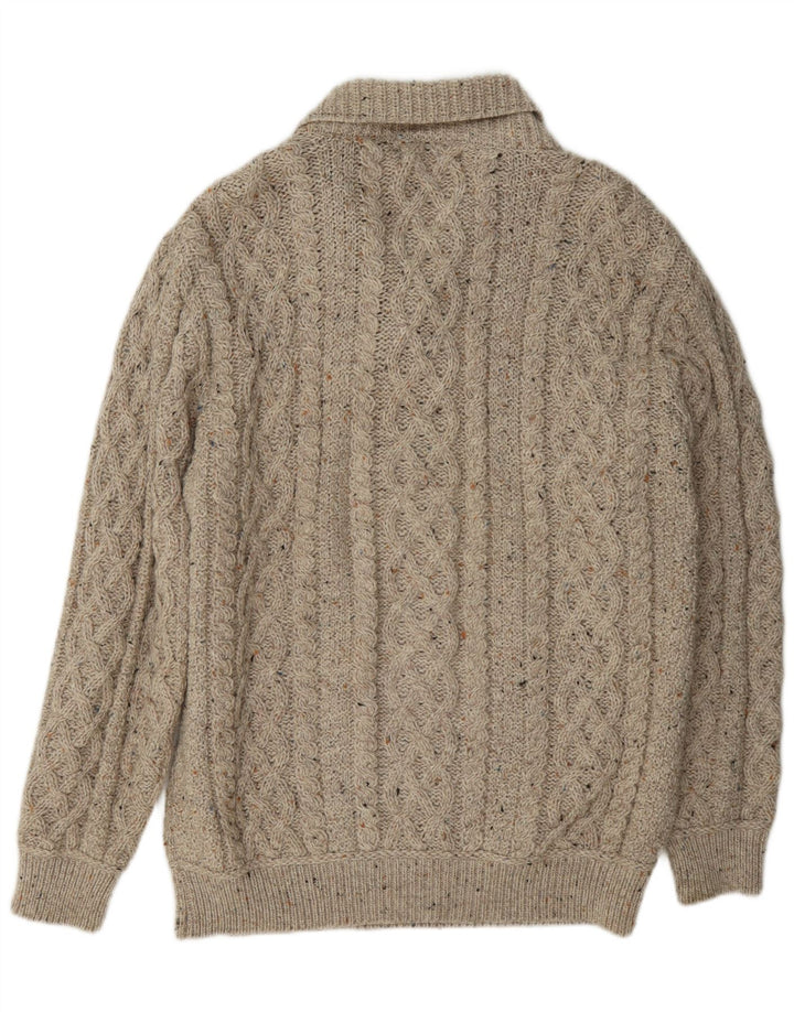 Aran Crafts Herre Shawl Neck Jumper Sweater Large Beige Flecked Wool