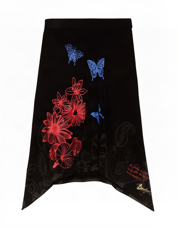 Desigual Dame Grafisk Asymmetrisk Nederdel Medium W30 Sort Paisley Viscose