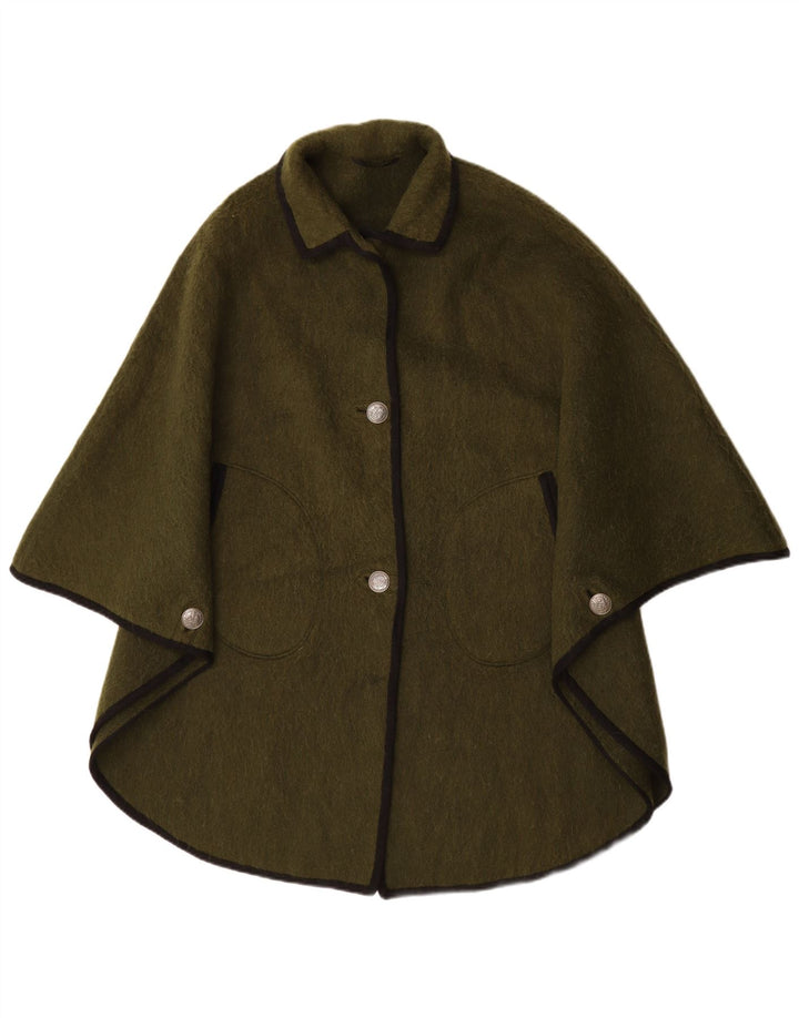 Vintage Dame Oversized Poncho Coat IT 48 XL Grøn Ny Uld