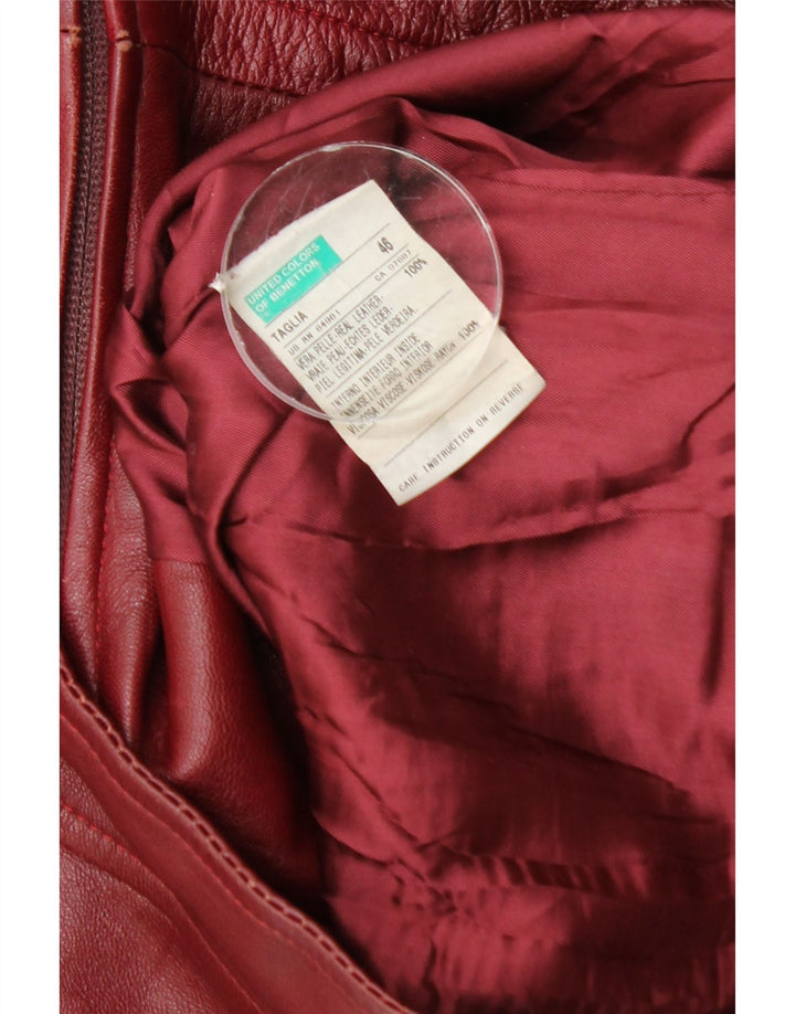 Benetton Dame Crop Læderjakke IT 46 Large Burgundy Læder
