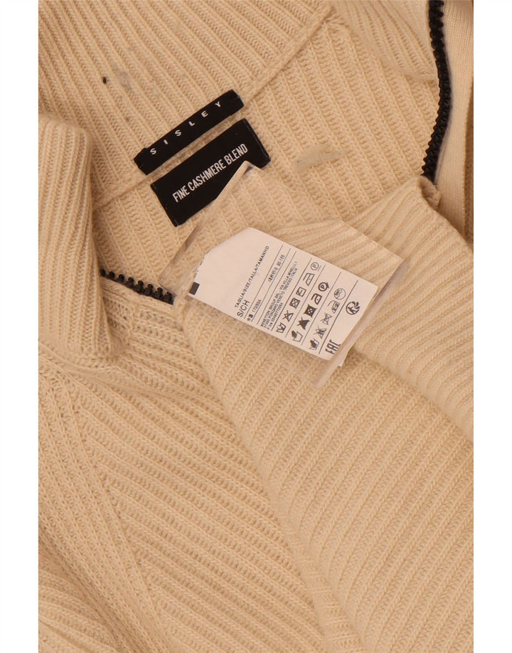 Sisley Mens Zip Neck Jumper Sweater Small Off White Polyamid