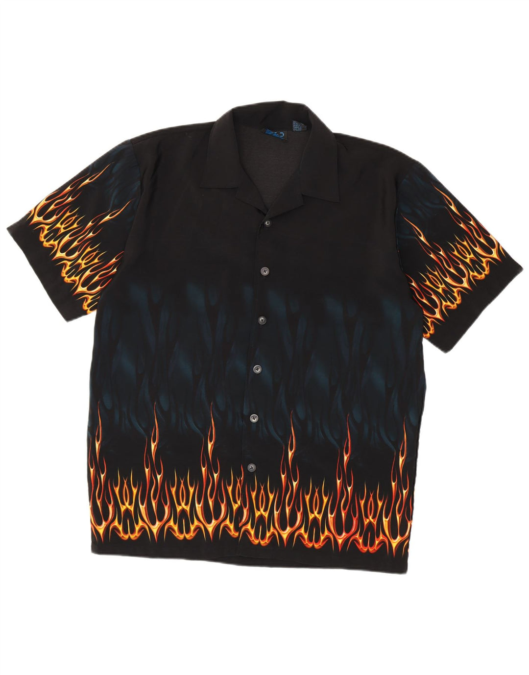 Vintage herre abstrakt mønster kortærmet skjorte medium sort polyester