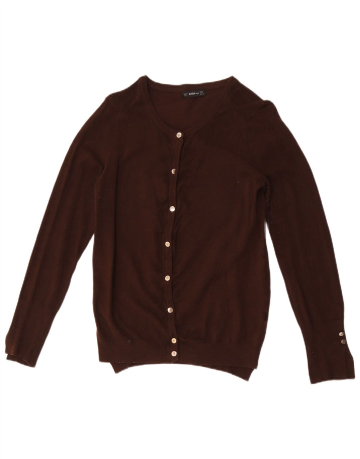 Zara Dame Cardigan Sweater UK 12 Medium Brown Viscose