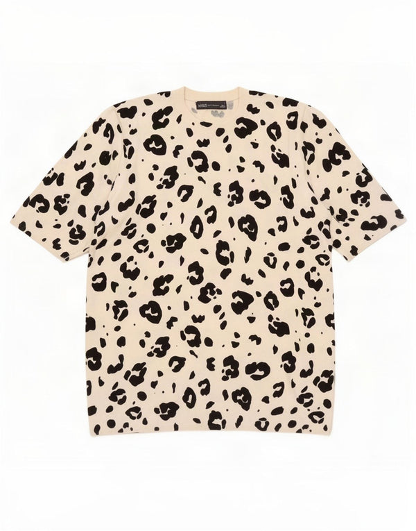 Marks & Spencer Dame T-Shirt Top UK 16 Large White Animal Print Viscose