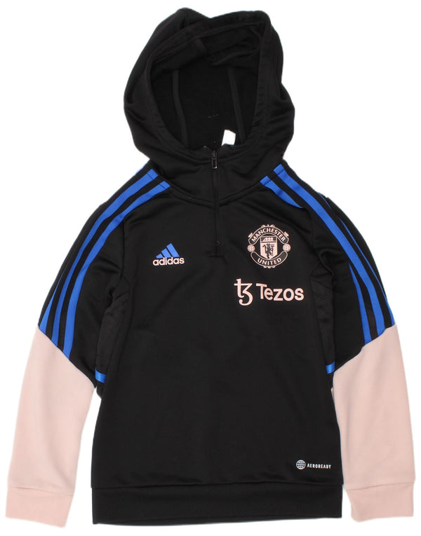 ADIDAS Girls Manchester United hættetrøje 7-8 år Sort Colourblock
