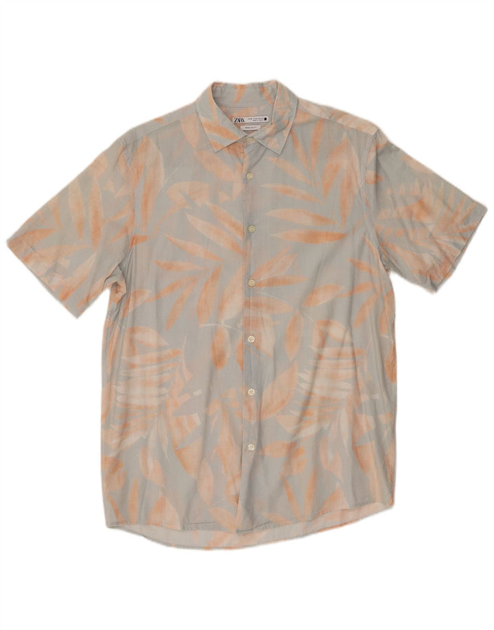 Zara Herre Kortærmet Regular Fit skjorte Medium Blue Floral