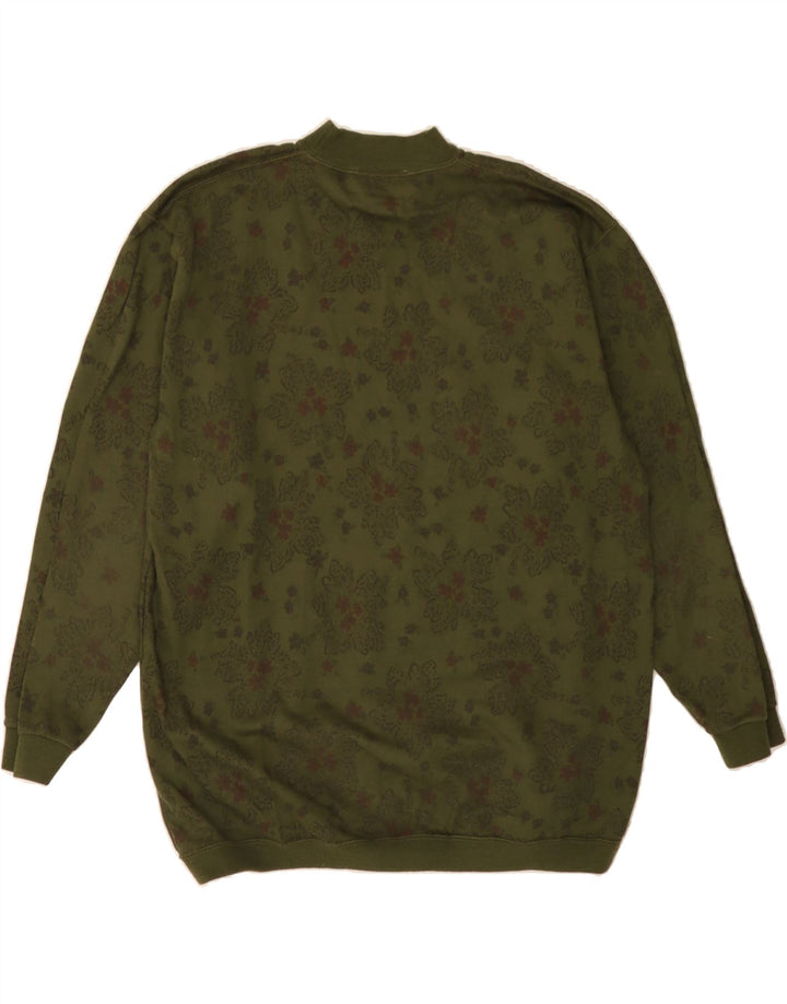 GREAT BAY Womens Turtle Neck Jumper Sweater UK 14 Medium Khaki Floral Vintage Great Bay and Second-Hand Great Bay from Messina Hembry 