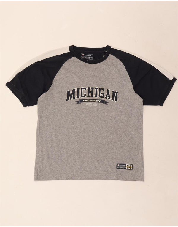 Champion Herre Michigan Grafisk T-Shirt Top Mellemgrå Colourblock Bomuld