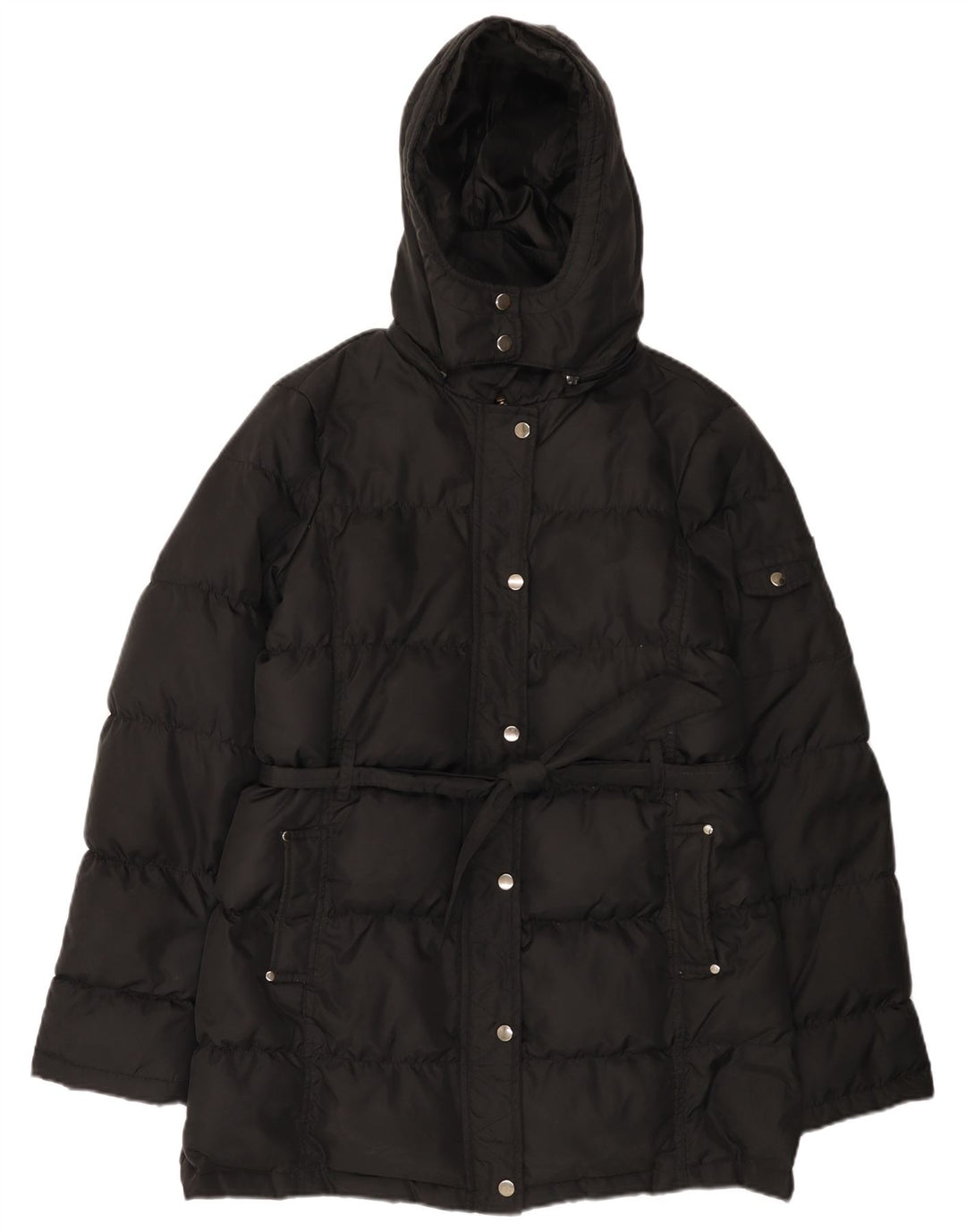 Zara Dame Hætte Polstret Frakke UK 14 Medium Sort