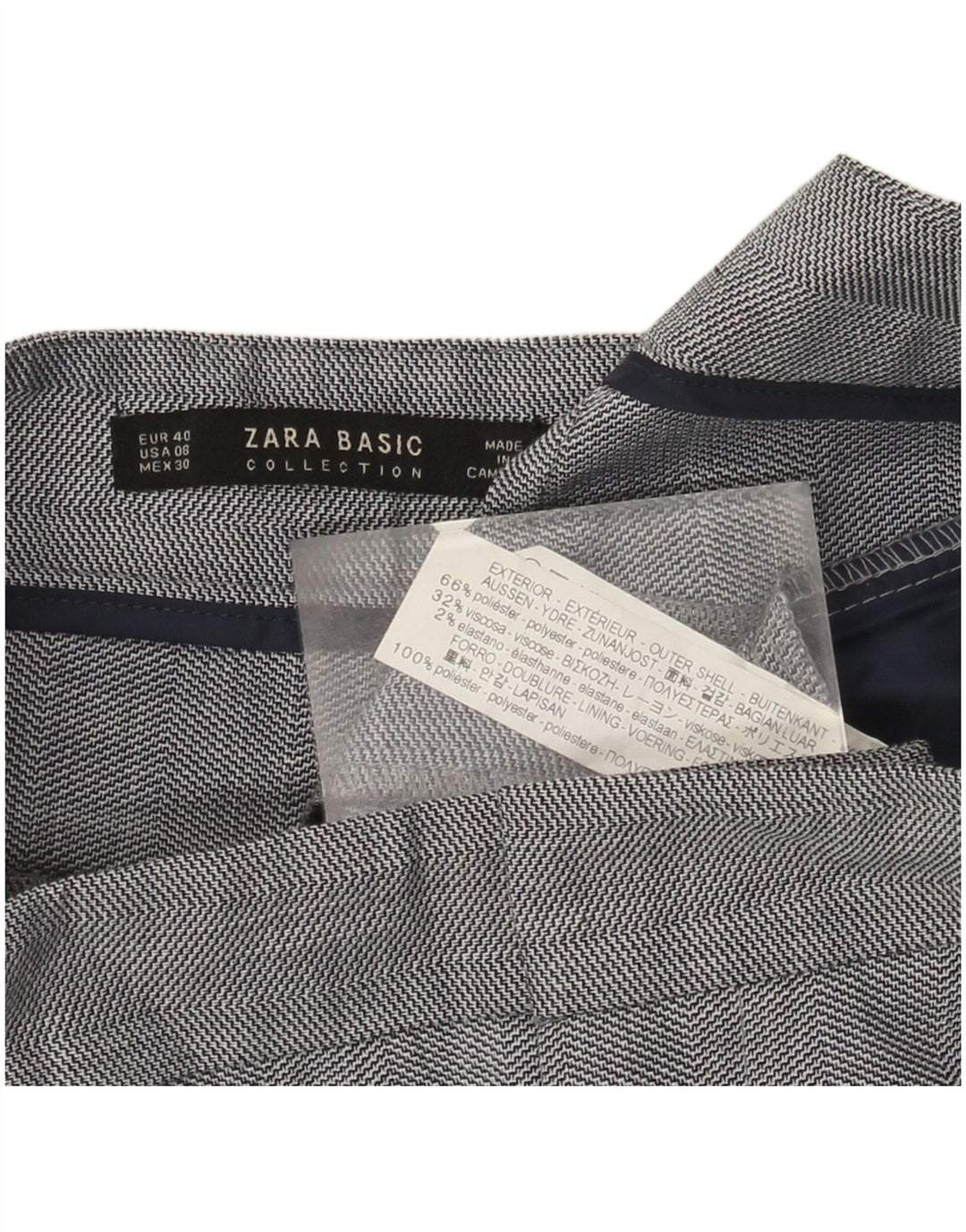 Zara Dame Slim Suit Bukser EU 40 Medium W30 L27 Grå Chevron Polyester
