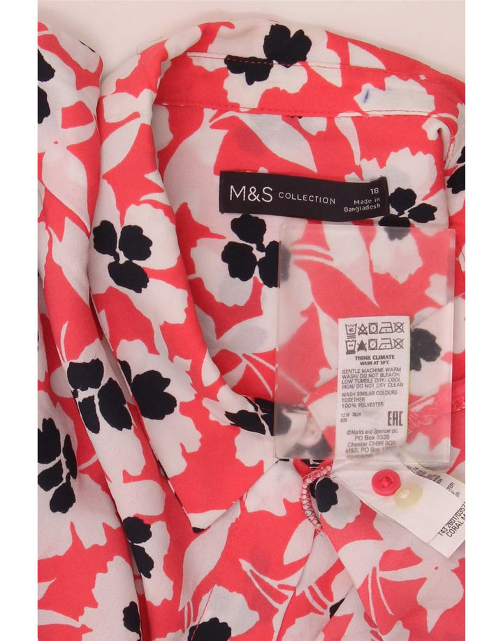 Marks & Spencer Dame Oversized skjortebluse UK 18 XL Rød blomsterpolyester