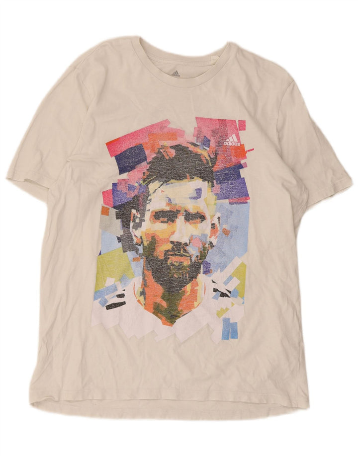 Adidas Herre MESSI Grafisk T-Shirt Top Stor Hvid Bomuld