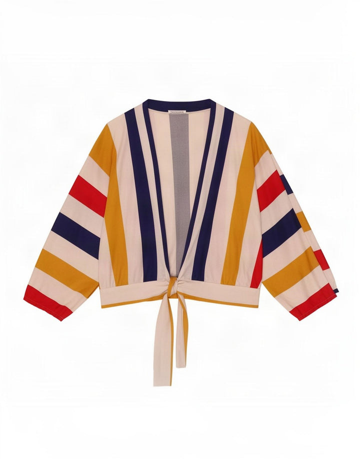Vintage Dame Crop Cardigan Top IT 46 Stor Flerfarvet Stribet