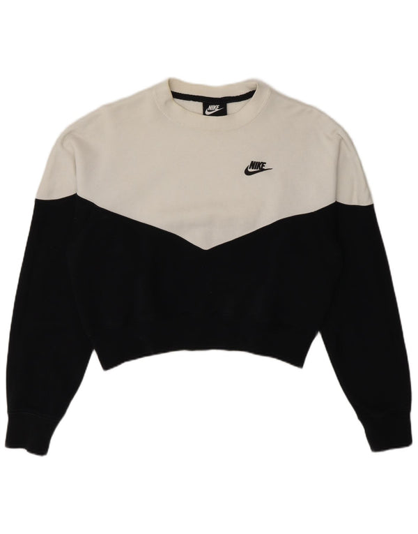 Nike Kvinders Crop Sweatshirt Trøje UK 14 Medium Sort Colourblock
