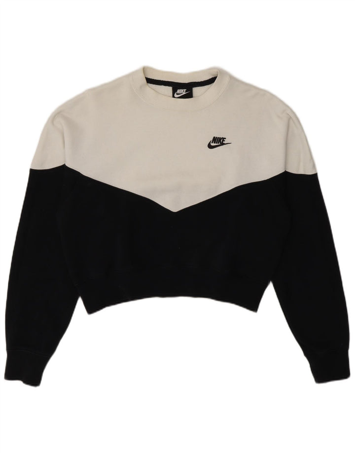 Nike Kvinders Crop Sweatshirt Trøje UK 14 Medium Sort Colourblock