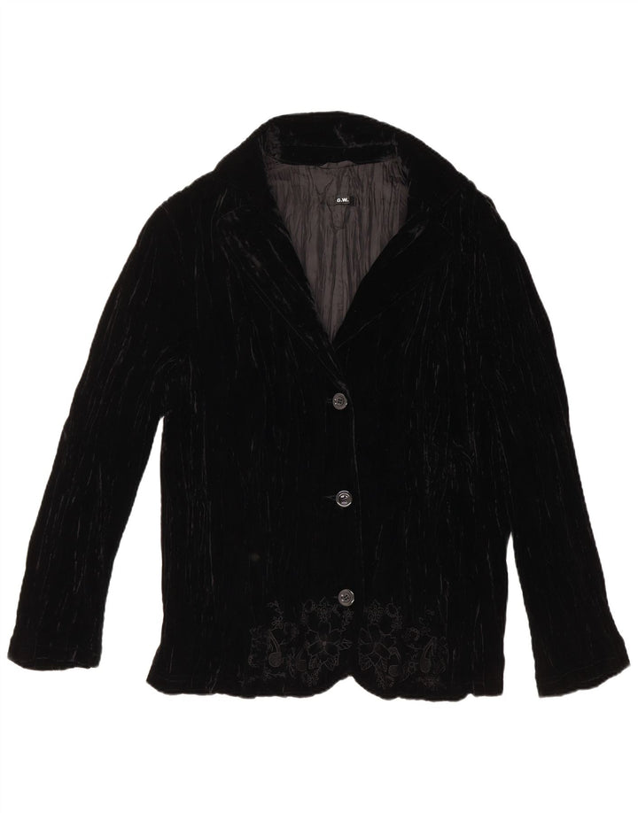 VINTAGE Dame 3 Button Velvet Blazer Jacket UK 18 XL Black Floral