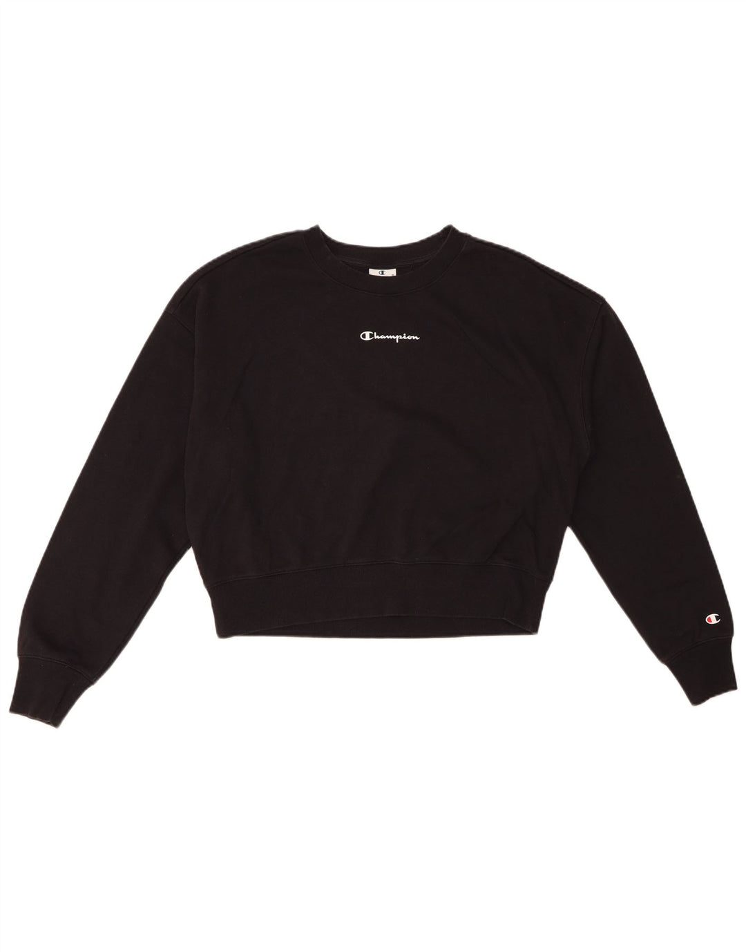 CHAMPION Womens Crop Sweatshirt Jumper UK 16 Large Black Cotton