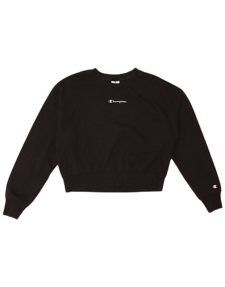 CHAMPION Womens Crop Sweatshirt Jumper UK 16 Large Black Cotton